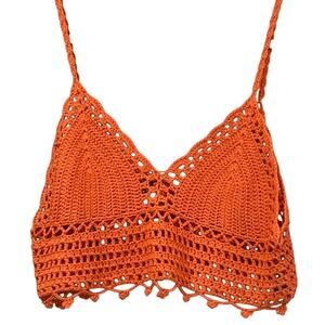 Festival Summer Siren Crochet Crop Top Orange Boho Beachcore Bralette Womens 1XL